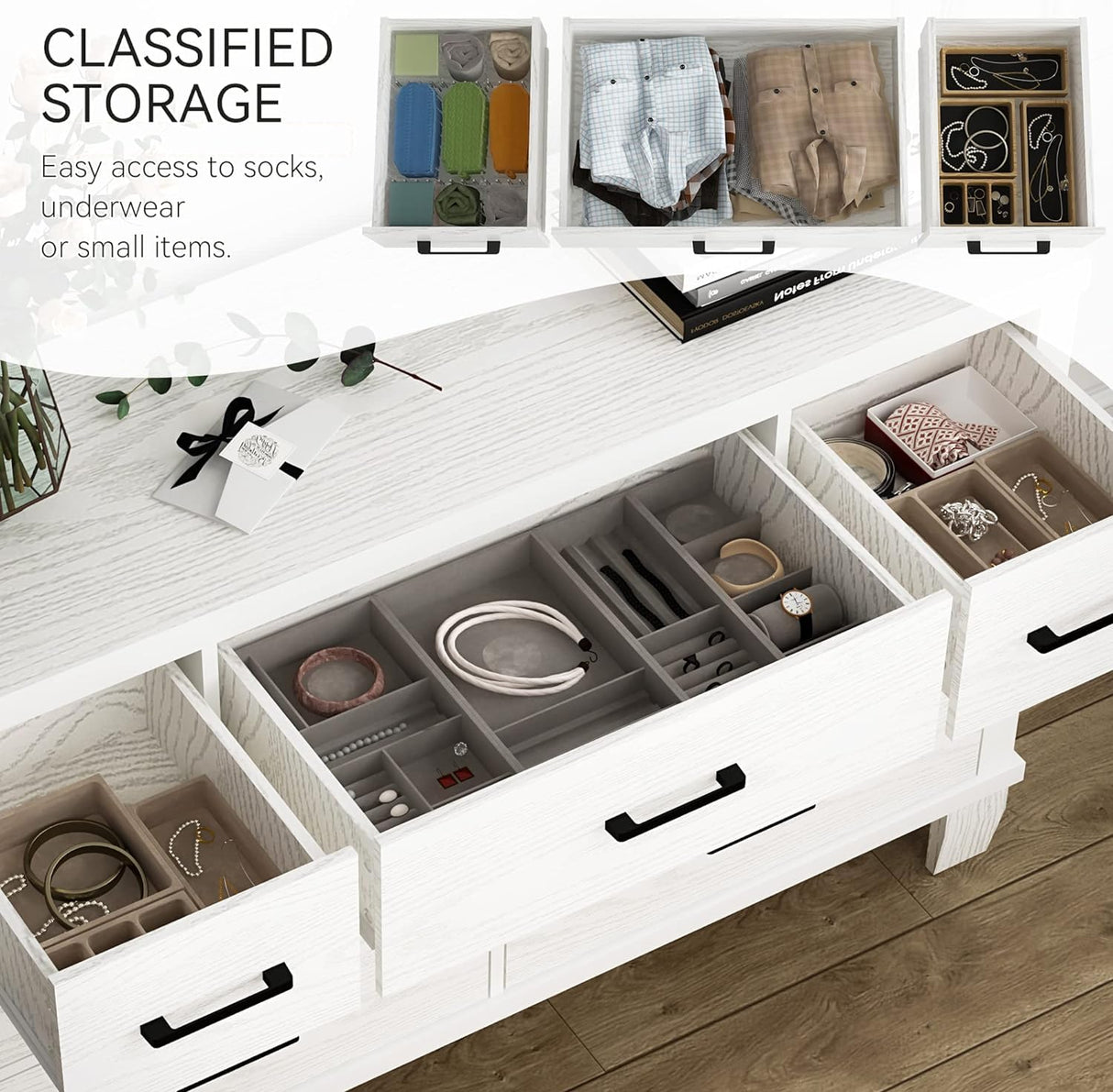 IDEALHOUSE Dresser for Bedroom with 7 Drawers, Modern Chest of Drawers Closet with Metal Handle, Wooden Dresser Organizer, for Bedroom, Living Room, White IDEALHOUSE