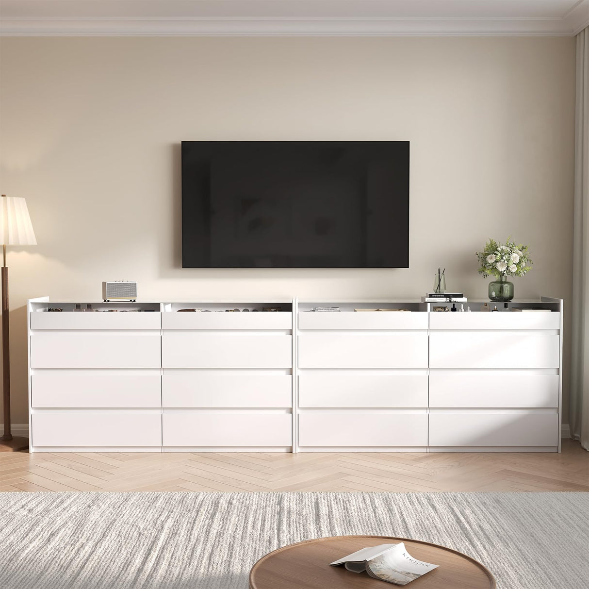 ZORPLIX White Dresser for Bedroom, 8 Drawer Dresser with Glass Top and LED Light, Modern Chest of Drawers, Jewelry Dressers Display, Dressers Organizer for Bedroom, Closet, Living Room ZORPLIX