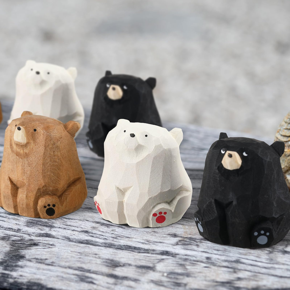 Lineshading 3 Pcs Miniature Bear Statues Funny Wooden Bear Figurines Safari Nursery Decor Woodland Animal Nursery Decor Rustic Wooden Animal Figurines for Nursery Bedroom Playroom Gift, 1.2 x 1.4 Inch Lineshading