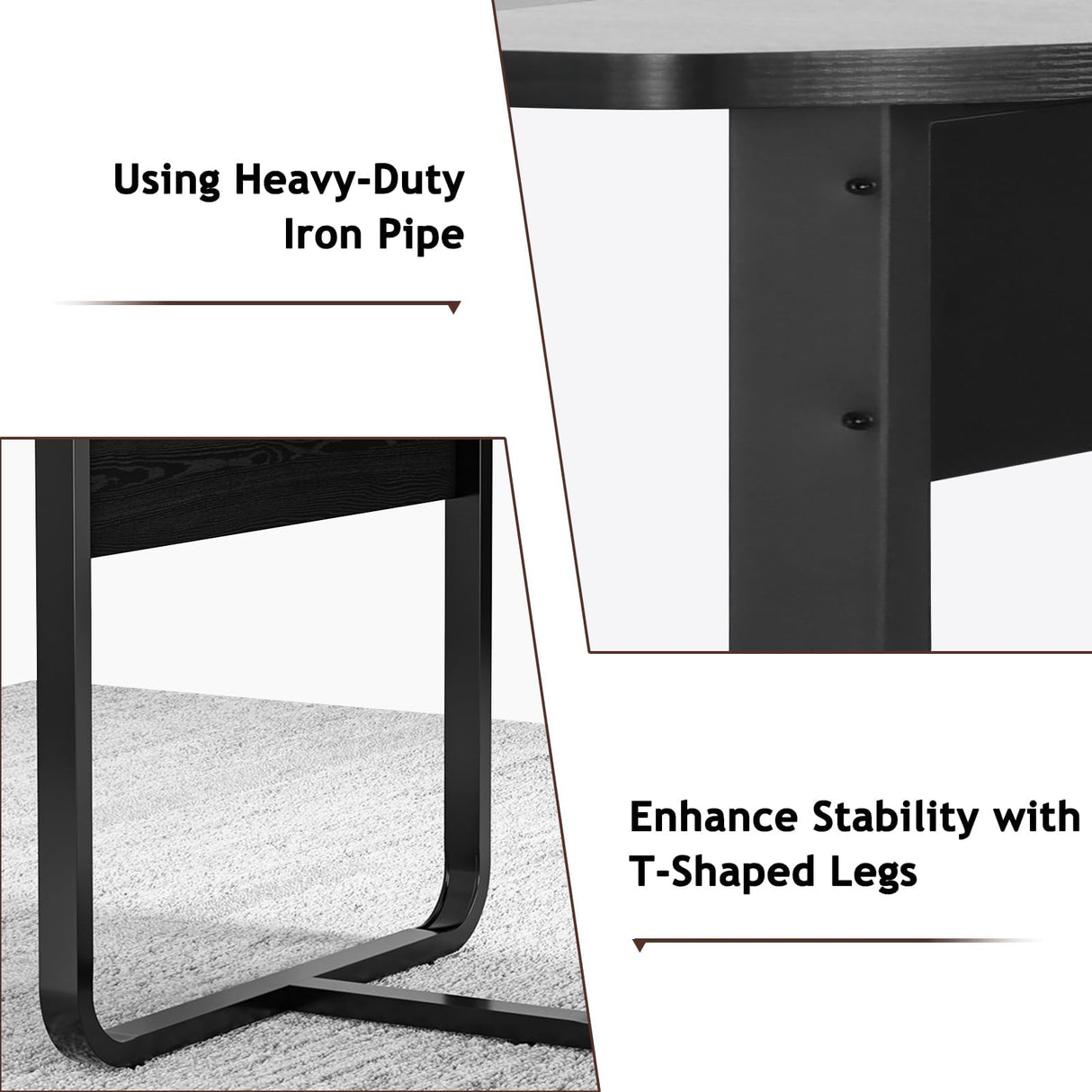 MaverickFurni 8FT Conference Table, Walnut and Black Conference Room Table Curved for Office with Rectangle Grommet, Modern Meeting Table for Office MaverickFurni