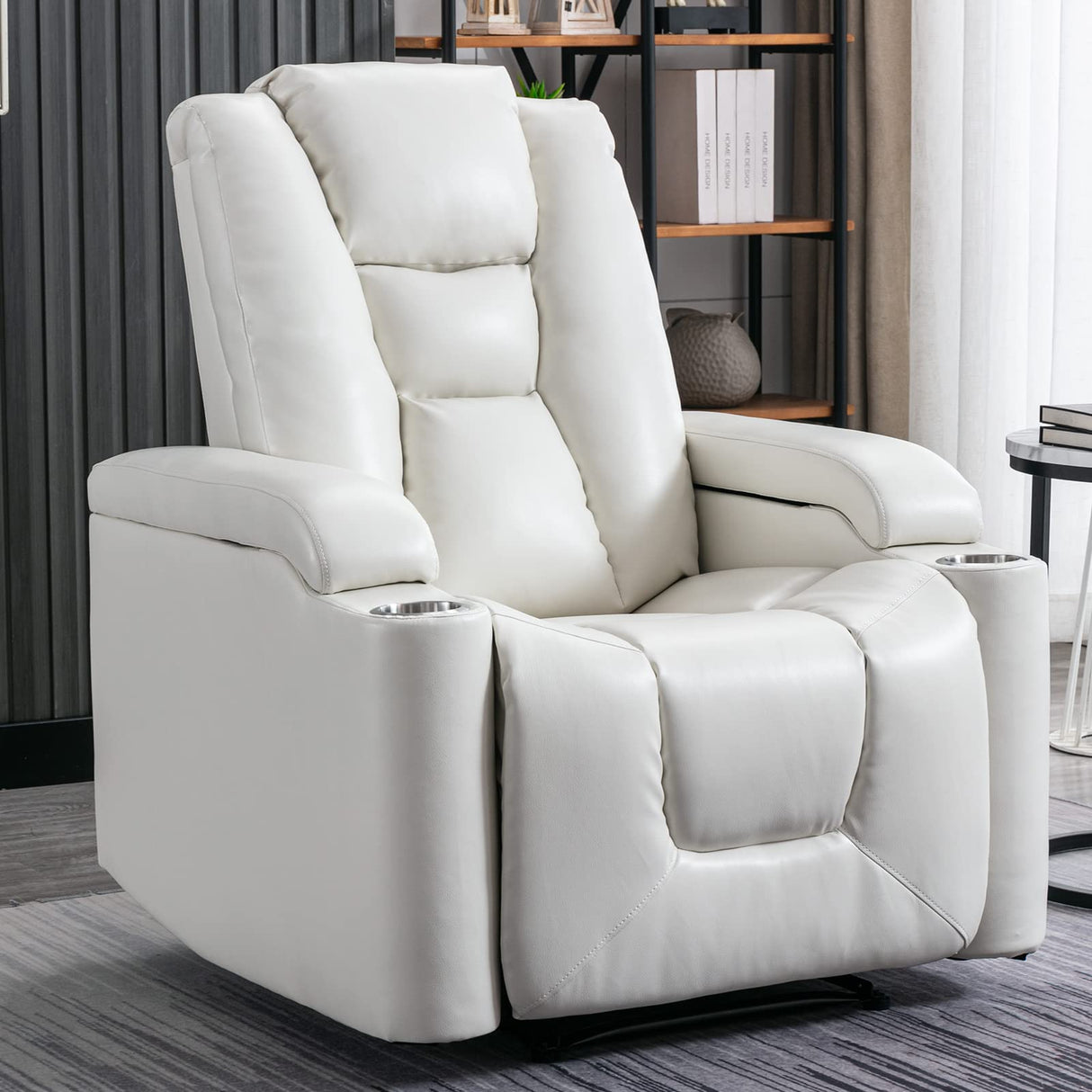 ANJ White Power Recliner Chair Electric Home Theater Seating Soft Leather Movie Chair for Living Room Overstuffed Single Reclining Sofa with Hidden Arm Storage, Cup Holders and USB Ports (Cream White) ANJ