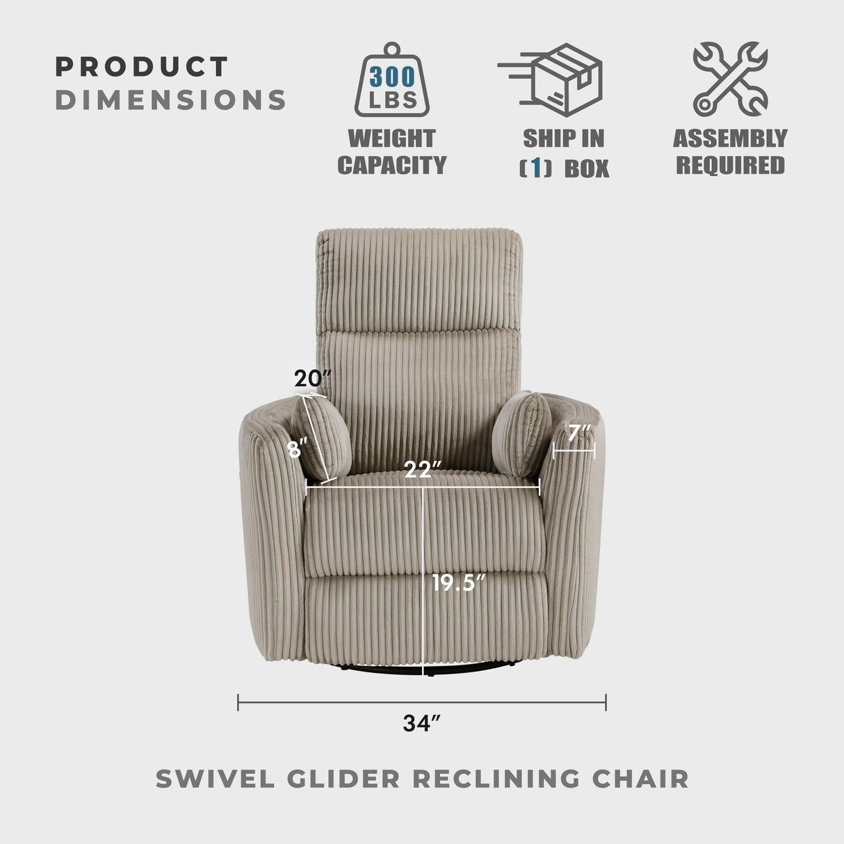 Lexicon Modern Swivel Glider Recliner Chair, Nursery Glider, Corduroy Fabric Upholstery Recliner with 2 Lumbar Pillows, Manual Reclining Sofa Chair for Living Room/Office/Apartment, Taupe Lexicon
