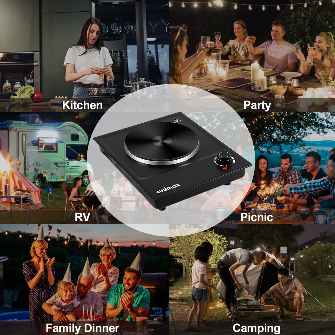 CUSIMAX Hot Plate, Single Burner Electric Cooktop, 1500W Electric Burner Hot Plate for Cooking with Adjustable Temperature, Portable Countertop Burner Stainless Steel, Black, New Model CUSIMAX