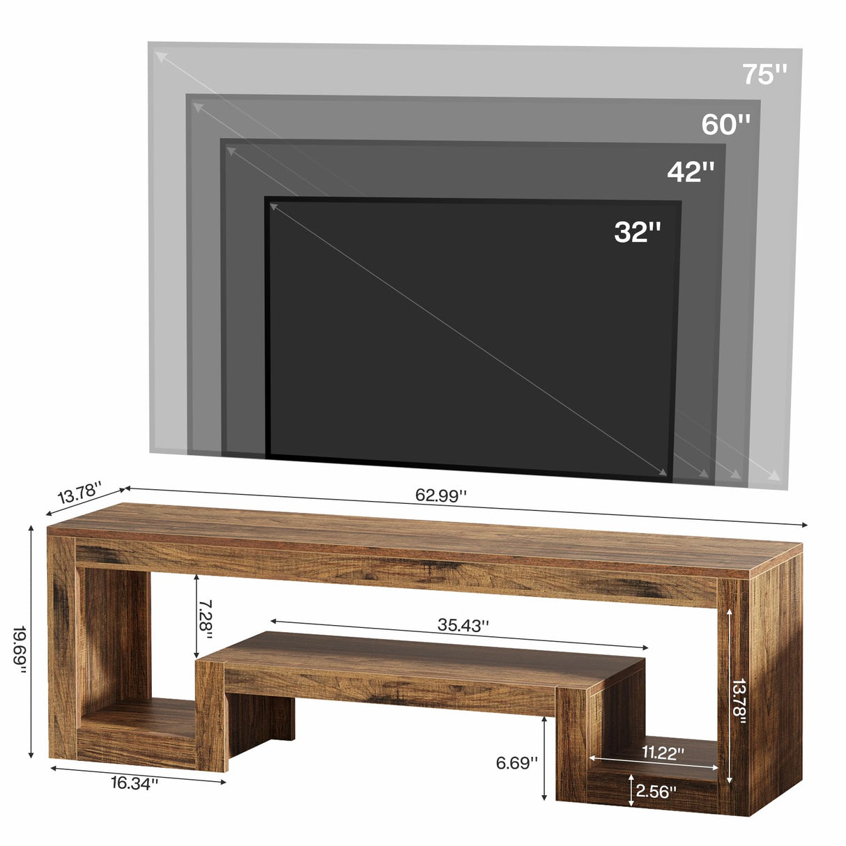 Tribesigns 63-Inch TV Stand for 55/60/65/75-Inch TVs, Farmhouse Entertainment Center with Open Storage Shelves, Rustic Brown Television Console for Living Room, Bedroom Tribesigns