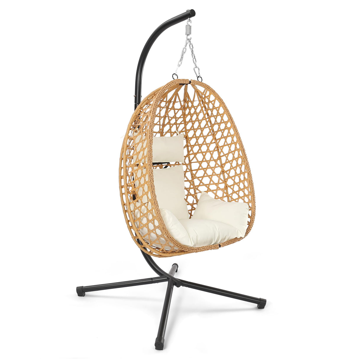 LEX CRAFT Egg Chair with Stand, Patio Wicker Hanging Chair, Hammock Swing Chair, 350LBS Capacity for Bedroom, Balcony, Garden (YE-BE) LEX CRAFT