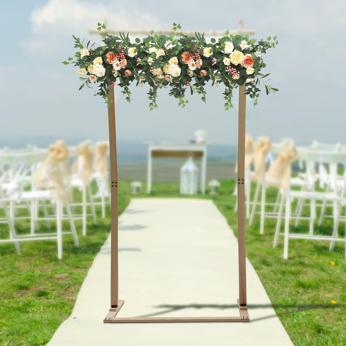 7ft Wooden Wedding Arch Stand Square Wood Arch Wedding Arbor Backdrop Stand Frame Flower Garden Arch for Indoor Outdoor Party Garden Flower Plant Rack (Square Shape) ReqianXH