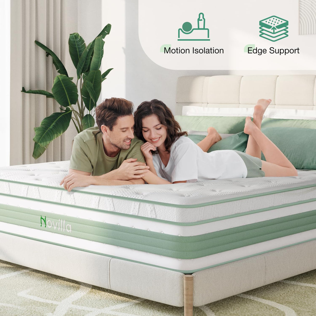 Novilla King Mattress, 12 Inch Hybrid Mattress in a Box, High Density Base Foam with Pocket Coils for a Cozy Sleep, Pain Relief, Medium Firm King Size Mattress, Pillow Top Mattress, Motion Isolation Novilla