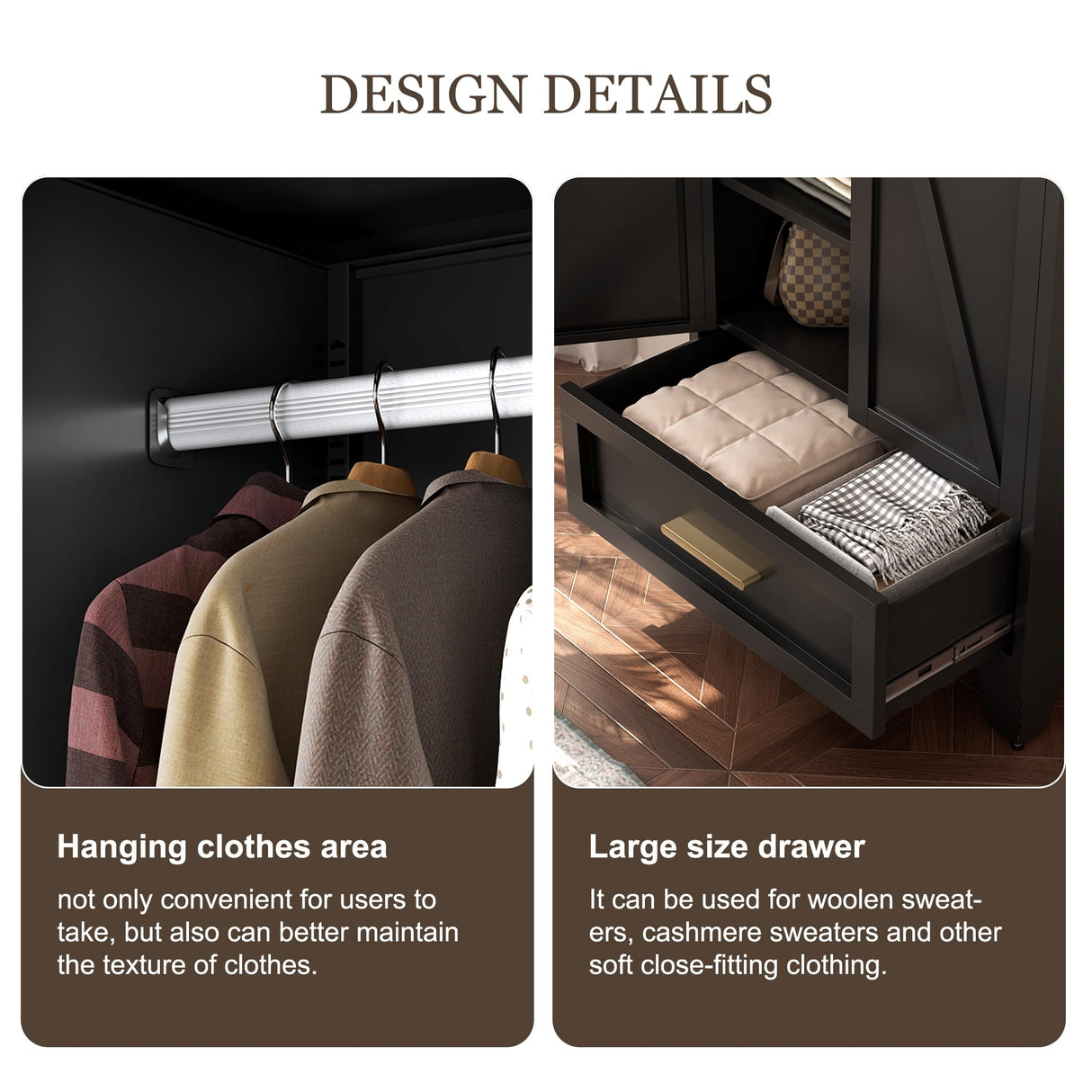 QINPTWUT 71" Large Capacity Metal Wardrobe with 1 Drawer and Adjustable Shelf - Heavy Duty Steel Storage Cabinet for Bedroom, Office,Laundry Room,Bedroom and More (Black, 71" - 1 Drawer) QINPTWUT