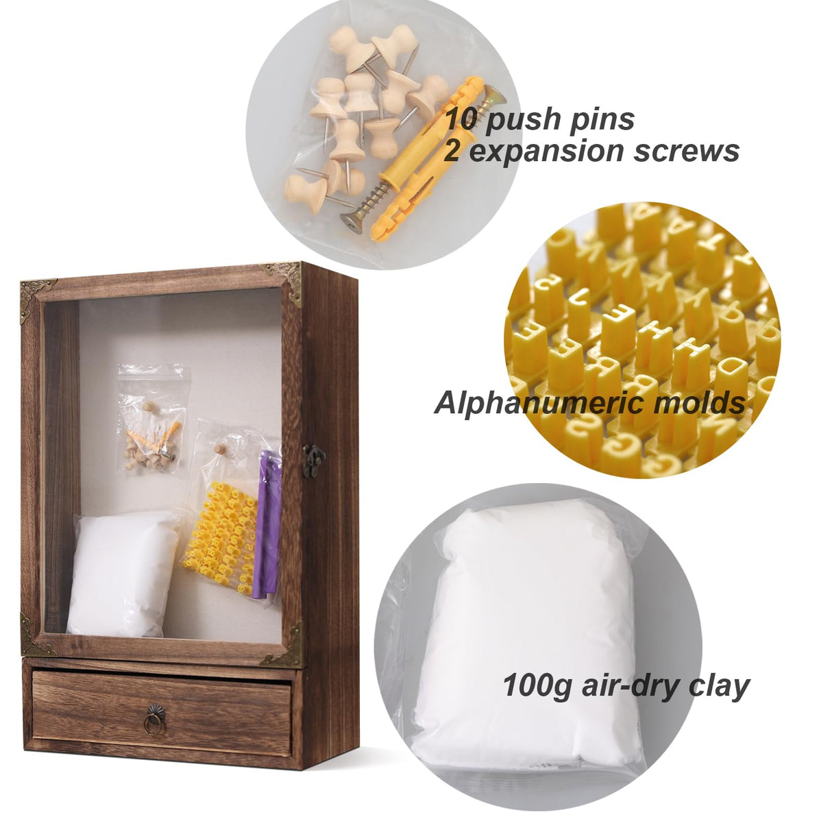 Pet Memorial Shadow Box with Drawer, Alphanumeric Molds & Air-Dry Clay, Deep Wooden Display Case for Dog Collar, Toys, Photos, Keepsakes, 11x16x3.7 Inch Frame for Custom Pet Memorial Gifts VAULTUSCN