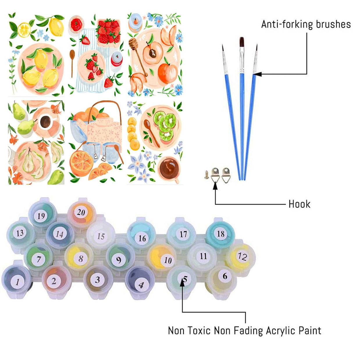 6 Packs Paint by Numbers Kit for Adults, DIY Fruit Adult's Paint by Numbers on Canvas, Easy Acrylic Watercolor Oil Painting by Number Without Frame(8x12 in) Clendo