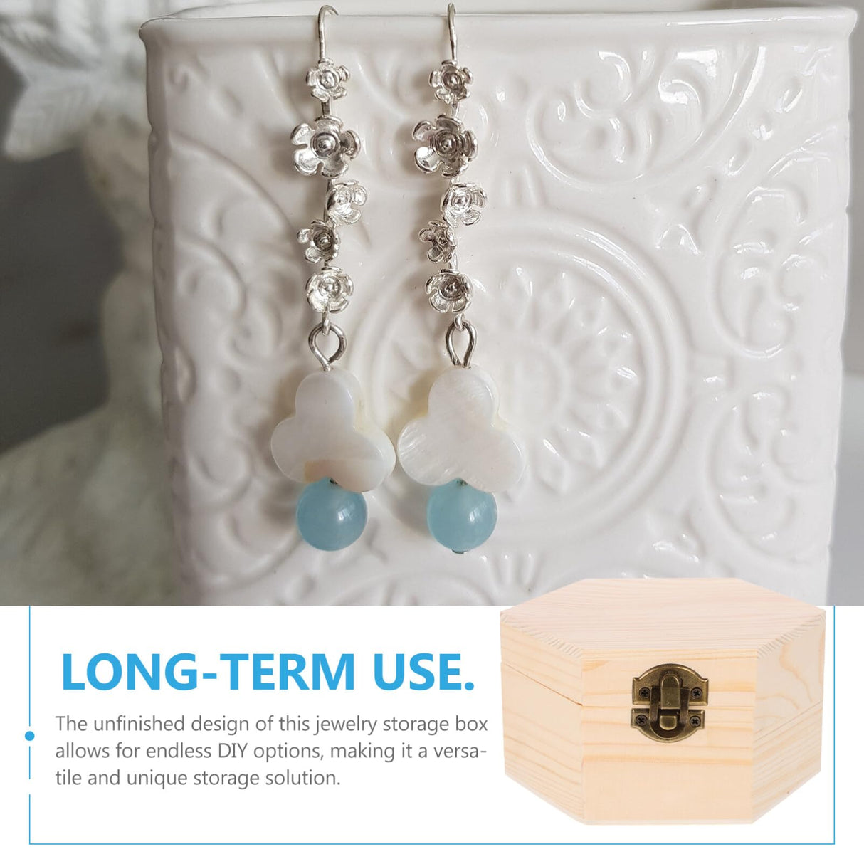 Cabilock Plain Unfinished Box, Hexagon Unpainted Wooden Jewelry Box Container, Wood DIY Storage Chest Treasure Case with Locking Clasp for Crafts, Art, Hobbies, Projects Cabilock