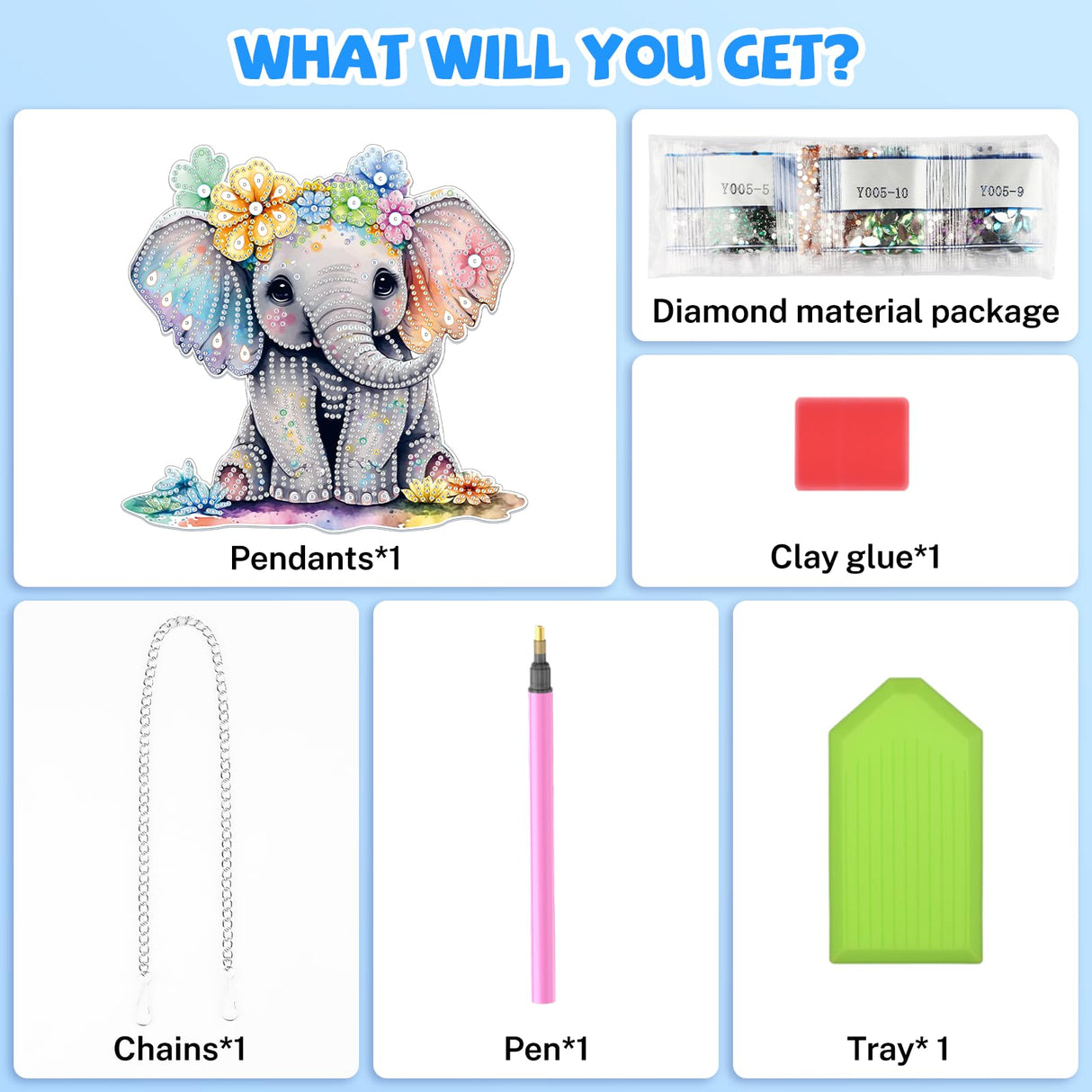 Bowetile Elephant Diamond Art Hanging Kits for Adults Kids, 5D Special Shape Diamond Painting Pendant Kits, Animal Gem Art Suncatchers Painting Ornament for Home Garden Wall Decor Bowetile