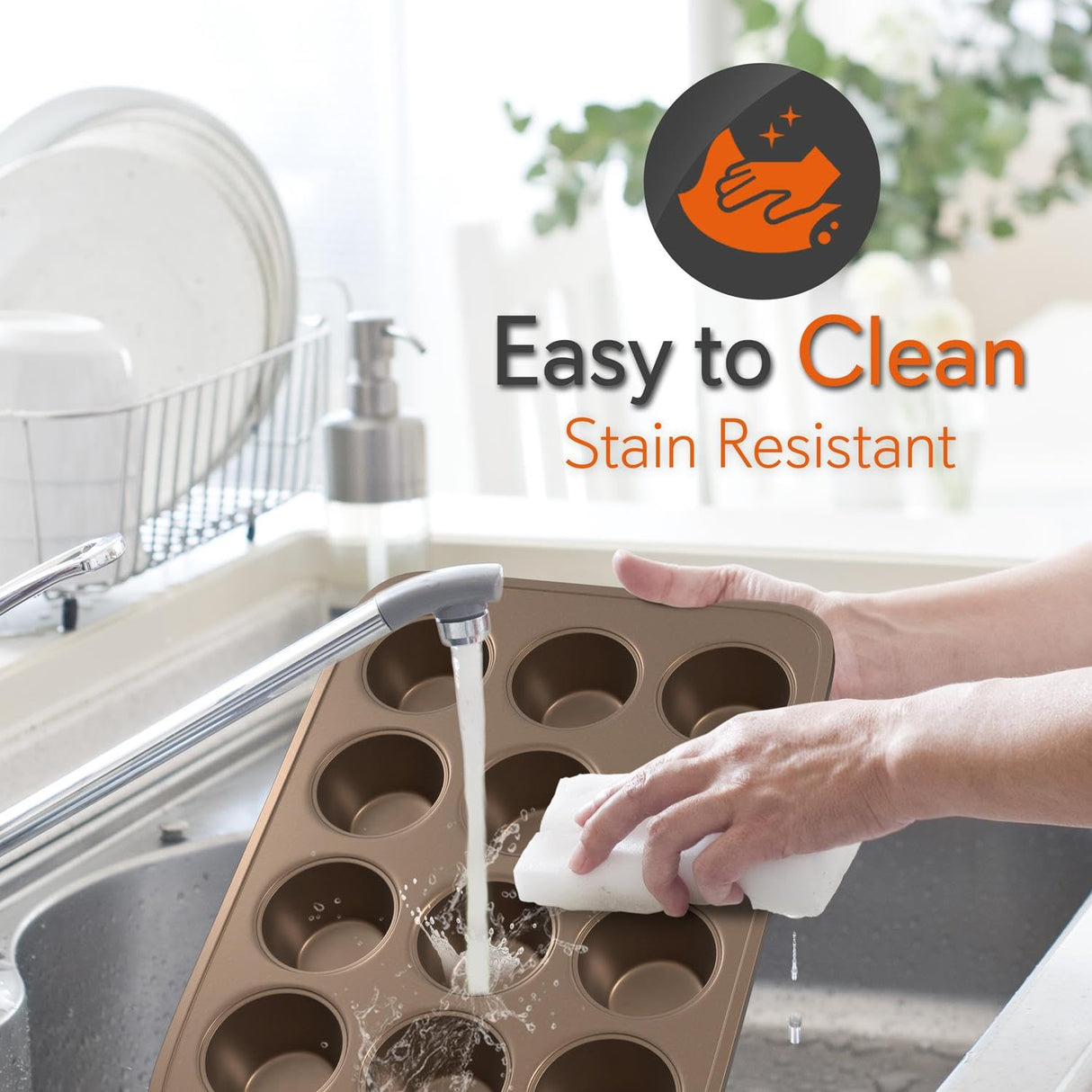 NutriChef 2-Piece Nonstick Muffin Pan Set - Carbon Steel Cupcake Baking Pans with 12 Cups - 15 inch x 11 inch Baking Tray Set - Gold NutriChef