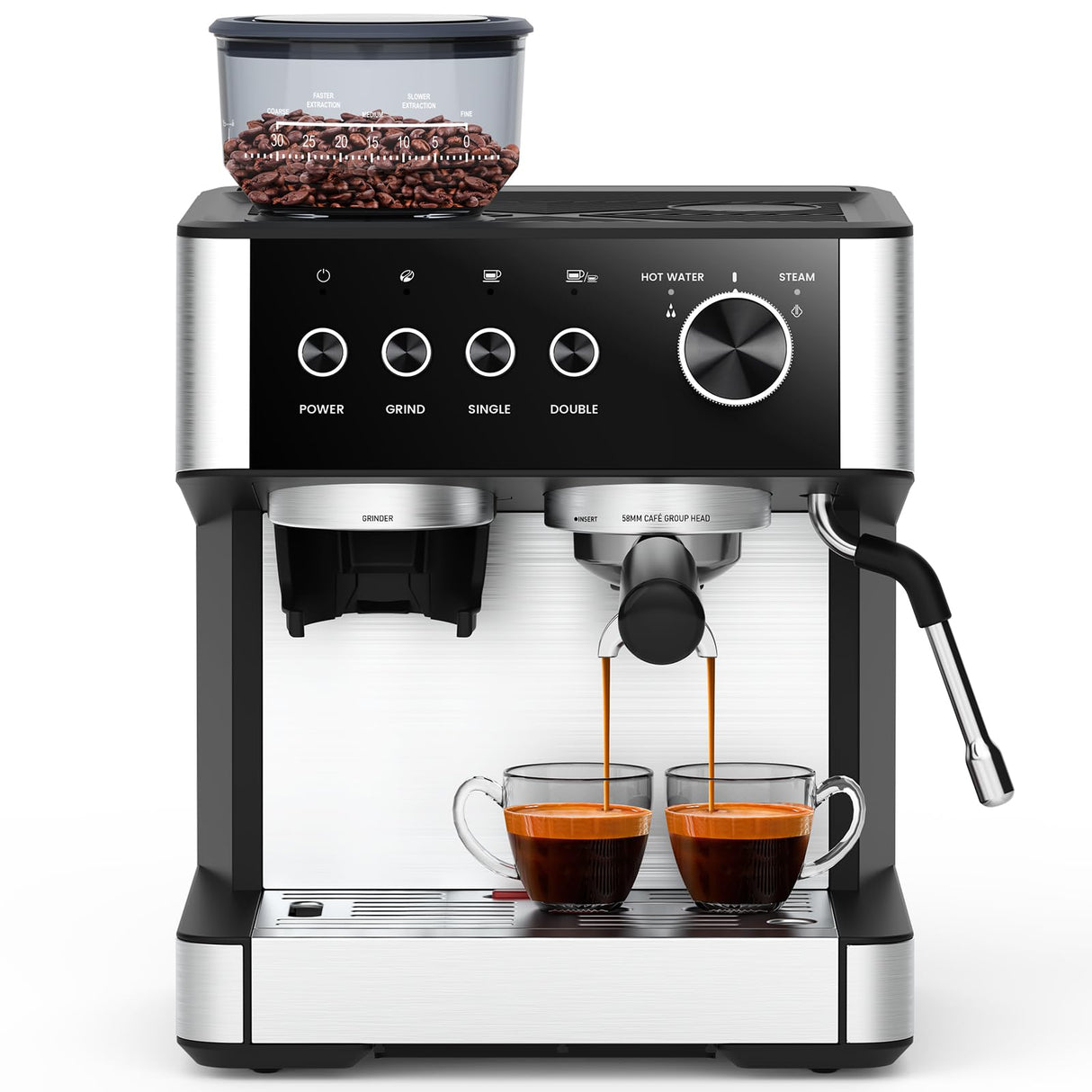 COWSAR Espresso Machine 15 Bar, Semi-Automatic Espresso Maker with 30-Position Grinder and Milk Frother Steam Wand for Latte/Cappuccino, 77.8oz Removable Water Reservoir, Ideal for Home/Office COWSAR