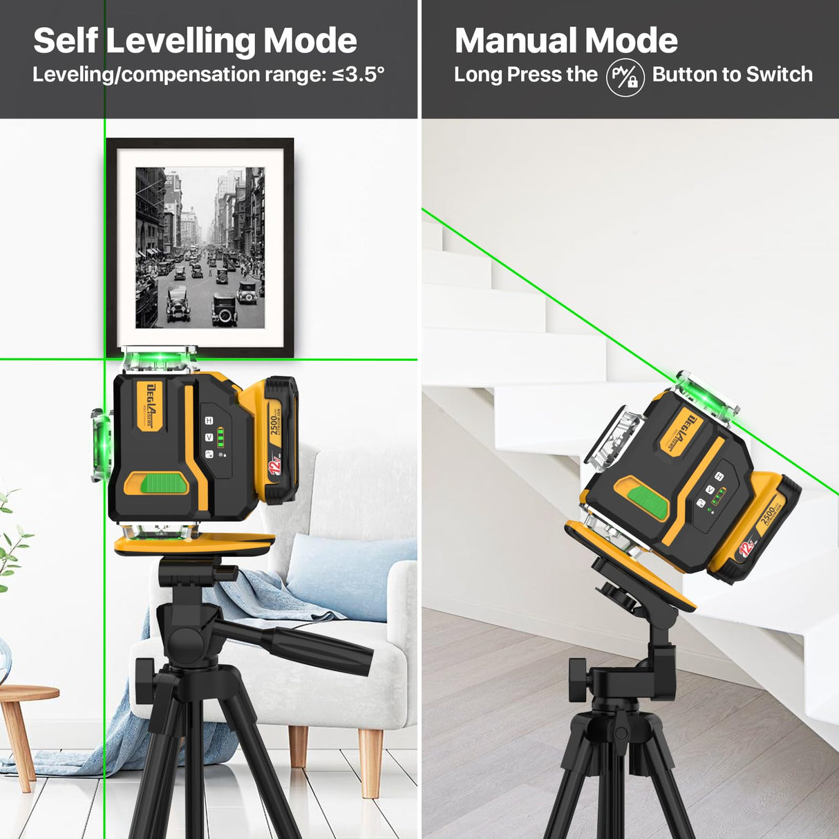 Laser Level 360 Self Leveling,DEGLASERS 4x360 Green Laser Level with 12V Rechargeable Battery(40 Hrs),Remote Control, Magnetic Rotating Stand,Hard DegLasers