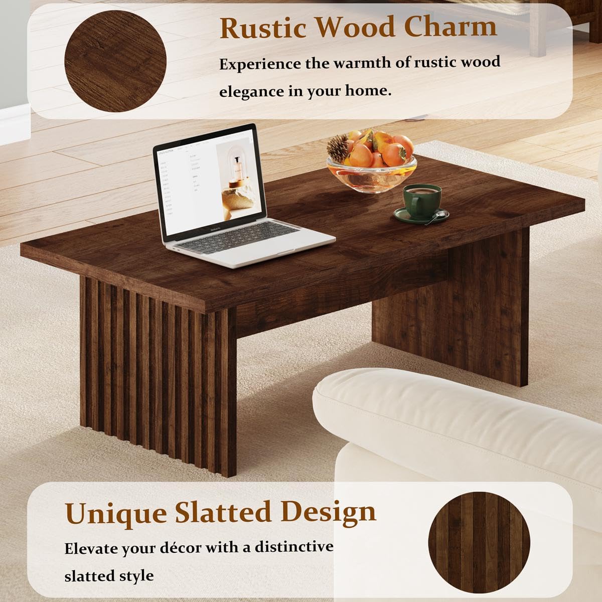 BON AUGURE Coffee Table for Living Room, Farmhouse Wood Center Table, Rectangle Mid-Century Living Room Table (Rustic Oak, 47Inch) BON AUGURE