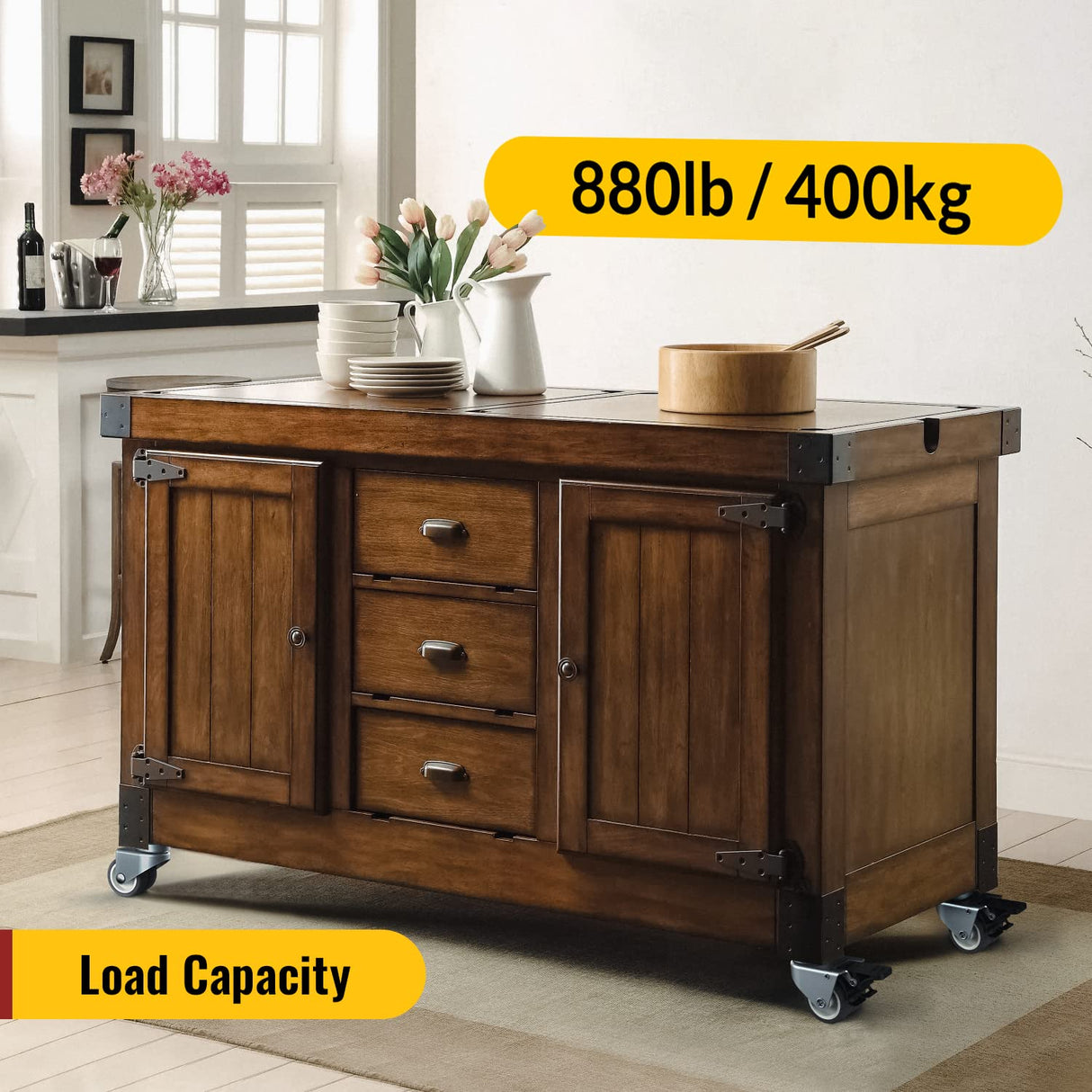 2 inch Swivel Caster Wheels Set of 4 - Heavy Duty Casters for Furniture - No Noise TPR Wheels - with Screws - Total Capacity 880 lbs (2 with Brakes) HOLKIE