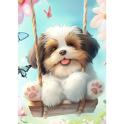 NAIMOER Puppy Diamond Painting Kits for Adults, DIY 5D Diamond Painting Dog Play on The Swing, Full Drill Diamond Art Kits Holiday Art Pictures Perfect for Home Wall Decor 30x40cm