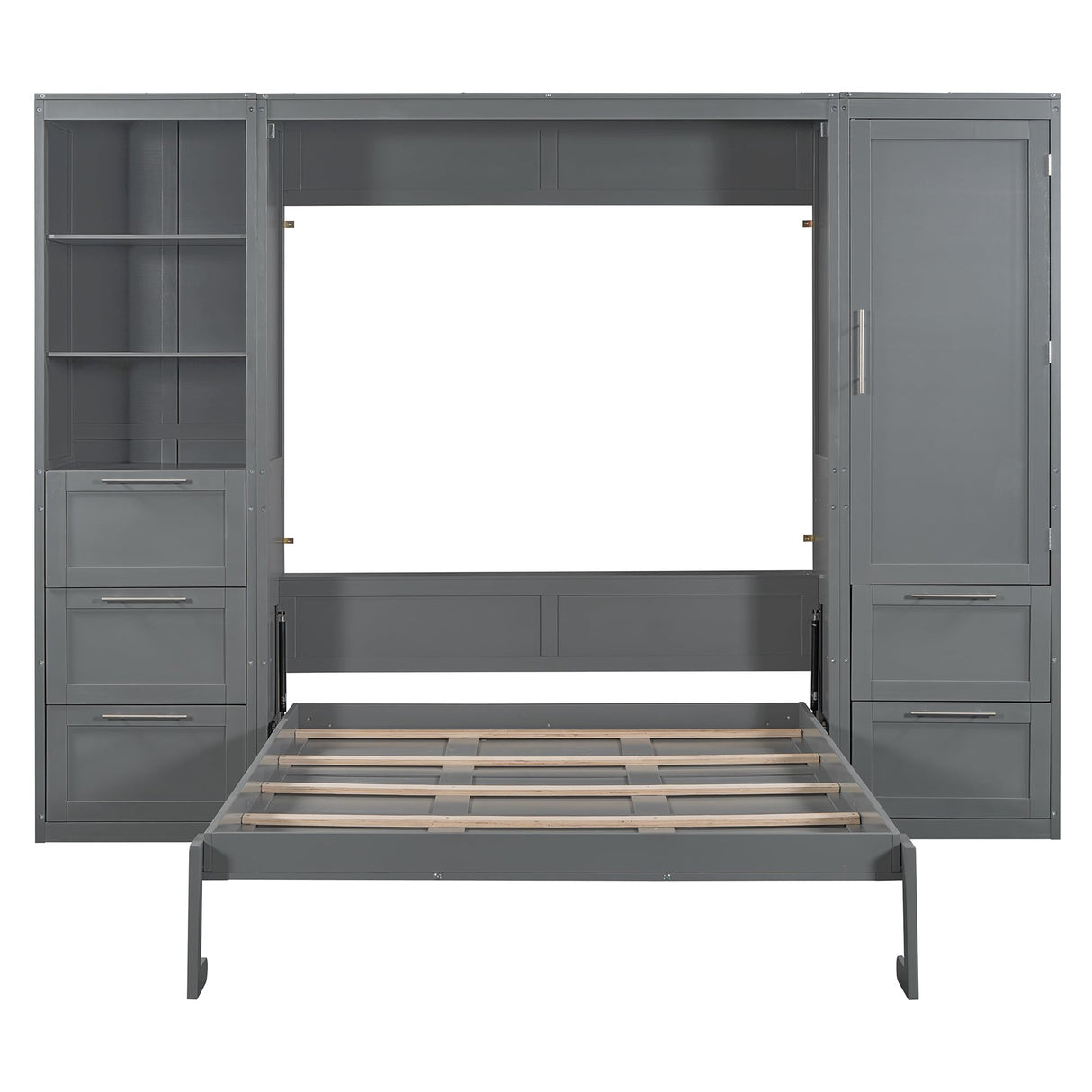 Harper & Bright Designs Queen Size Murphy Bed with Closet, Wall Bed with Drawers and Shelves, Gray Harper & Bright Designs