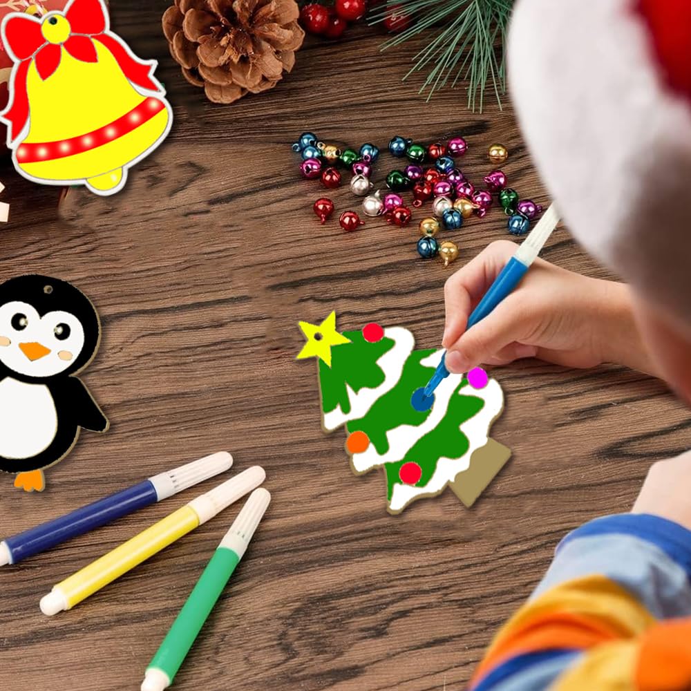 Nialnant 60 PCS Wooden Christmas Ornaments Crafts for Kids, Wooden Christmas Ornaments to Paint, 12 Style DIY Christmas Crafts for Christmas Tree Unfinished Wood Christmas Ornaments Kits Nialnant