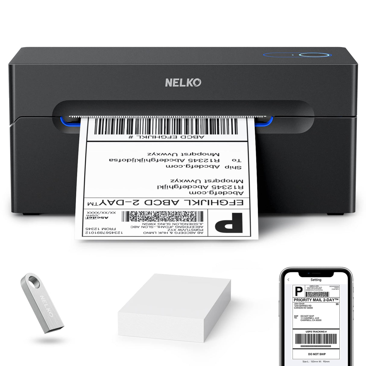 Nelko Bluetooth Thermal Shipping Label Printer, Wireless 4x6 Shipping Label Printer for Shipping Packages, Support Android, iPhone and Windows, Widely Used for Amazon, Ebay, Shopify, Etsy, USPS Nelko