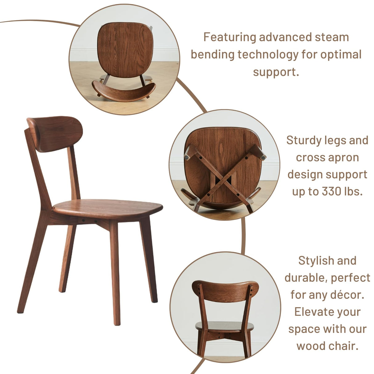 Hymus 100% Solid Oak Wood Dining Room Chairs - Practical Kitchen Chairs for Dining Room, Kitchen, Living Room (4, Walnut) Hymus