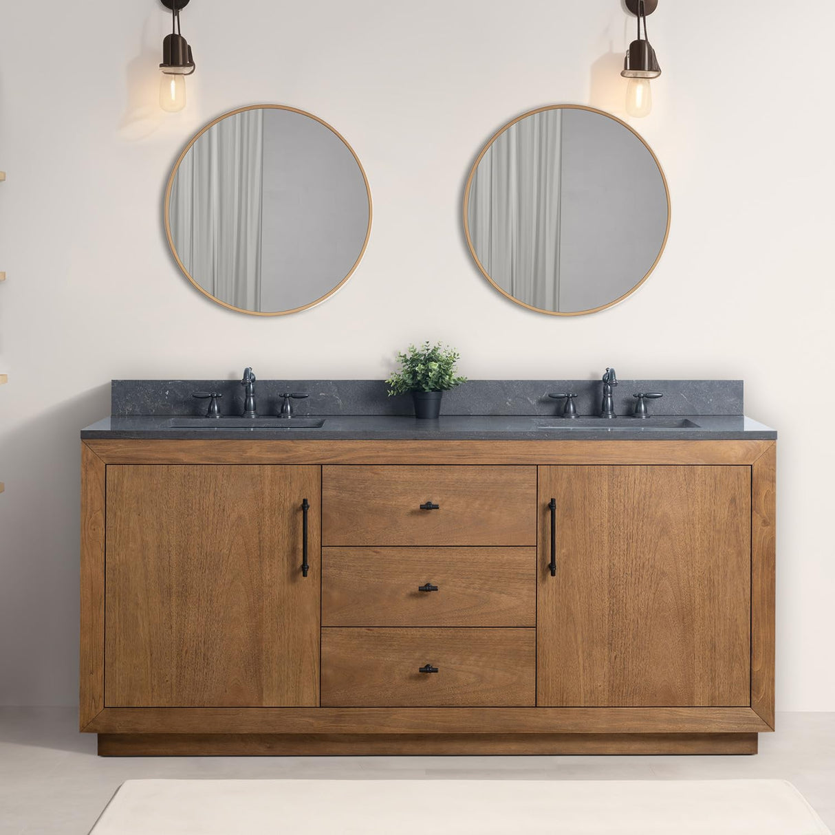 Vanity Art 72 inch Double Sink Bathroom Vanity, Vanity Cabinet with Doors and Shelf, Modern Wood Bathroom Vanity with Black Marble Top, Solid Wood Frame, 3 Functioning Drawers, VA70-72-DT-B Vanity Art