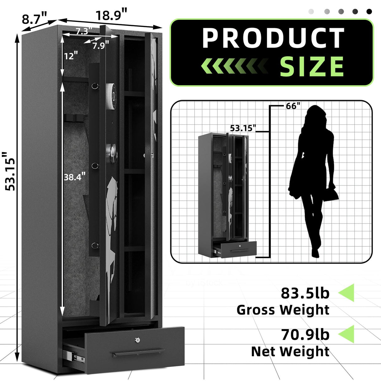 KAER 5-7 Gun Safe,Gun Safes for Home Rifles and Pistols,Combination Gun Safes,Gun Safe & Cabinet,Gun Cabinet for Rifles and Shotguns,Gun Cabinets with Drawers, Pistol Pouch and Removable Shelf KAER