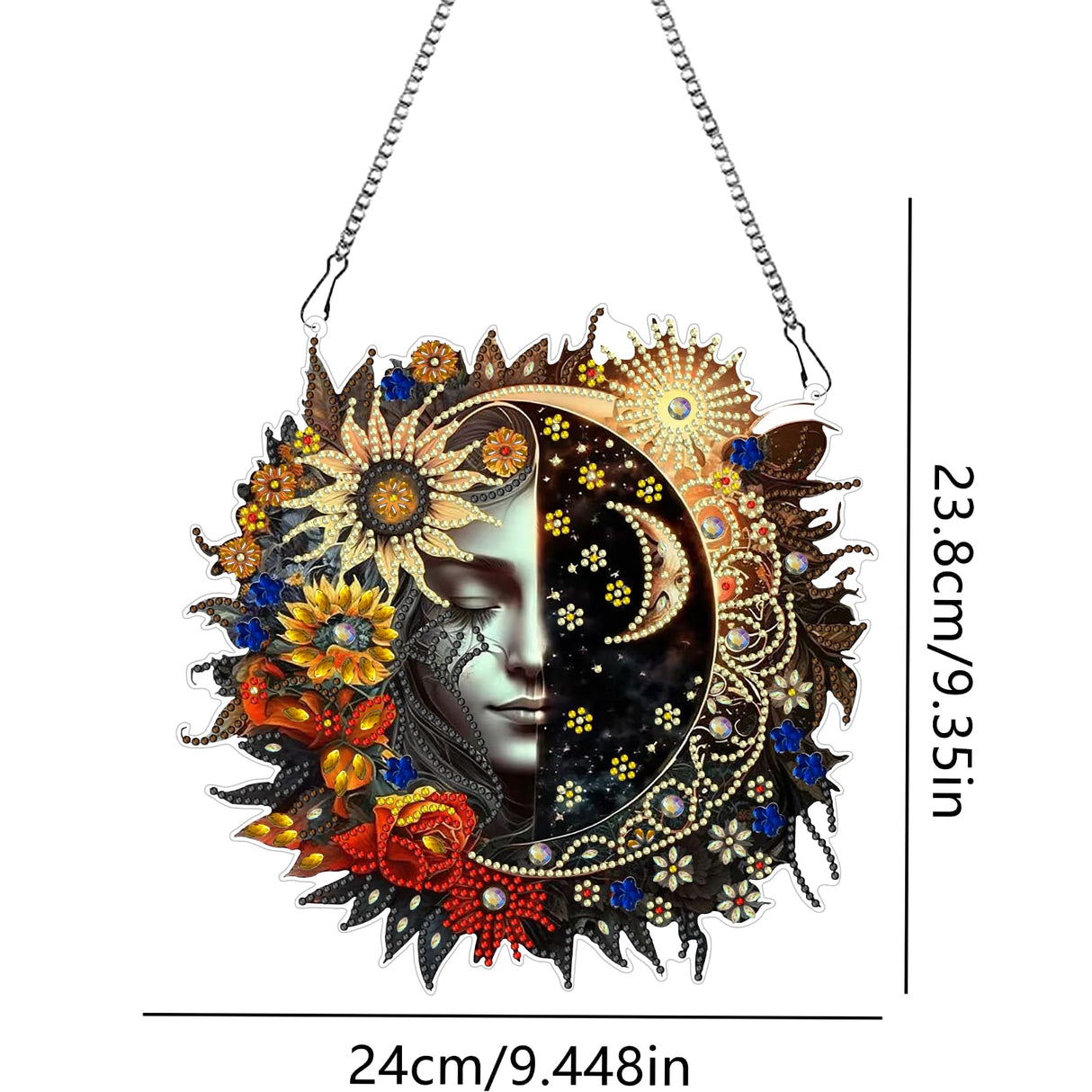 hyzsj DIY Hanging Diamond Art Pendant Painting Kit Sun Moon, Special Crystal Gem Craft Painting Kit Ornament 9.8x9.8inch hyzsj