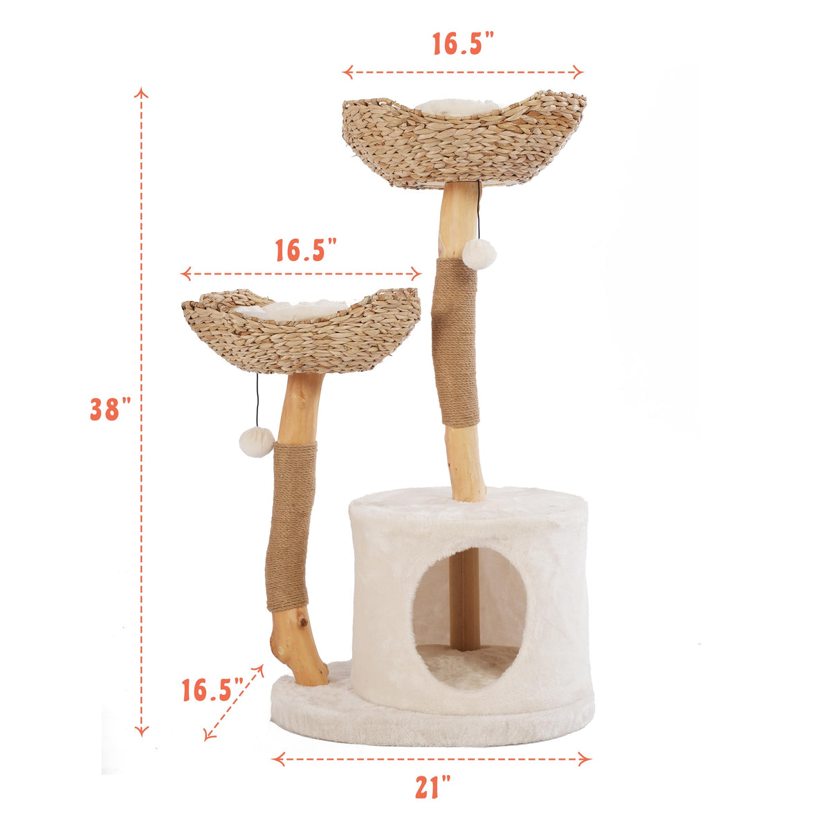KONELCARE Natural Wood Cat Tree- Modern Cat Tower for Large Cat, 2 Baskets KONELCARE