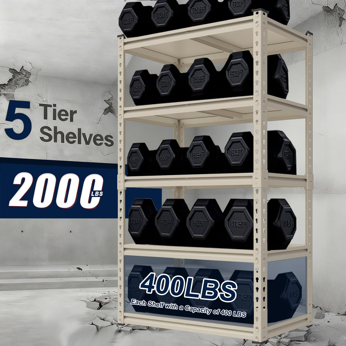 ZEUKMXOO Storage Shelving Unit, 5 Tier Garage Shelves Heavy Duty, 60''H Adjustable Metal Shelving Unit,2000LBS Black for Pantry, Basement, Warehouse, Kitchen, Pantry and Closet (1, White) ZEUKMXOO