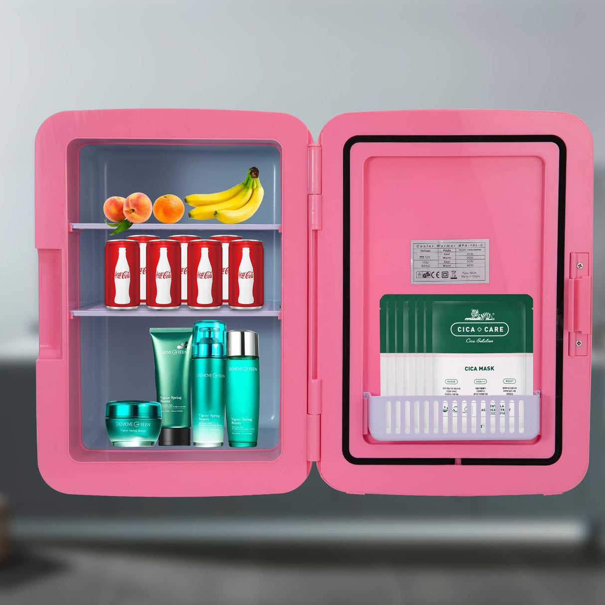 JOYSTAR 10 Liter/12 Cans Mini Fridge for Bedroom, Office, Dorm & Car, Portable Small Refrigerator for Skincare, Makeup, Beverage, Drinks, Thermoelectric Cooler & Warmer, Glass Door, Pink JOYSTAR