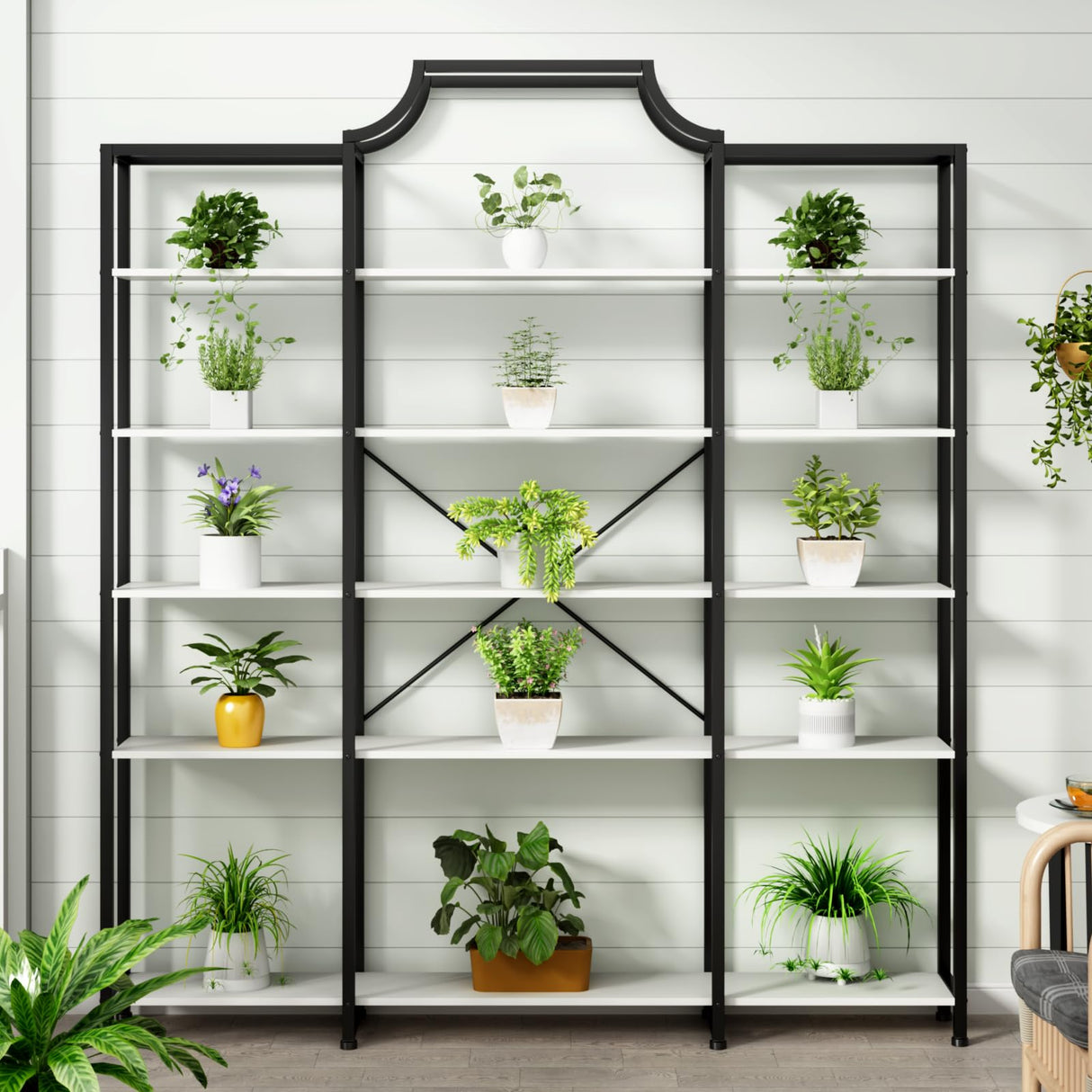 Auromie Triple Wide 5-Tier Bookshelf, 70.87" L x 79.13" H Extra Large Bookcase, Tall Open Etagere Display Shelf with Metal Frame, Freestanding Modern Storage Shelves for Home Office, Black&White Auromie