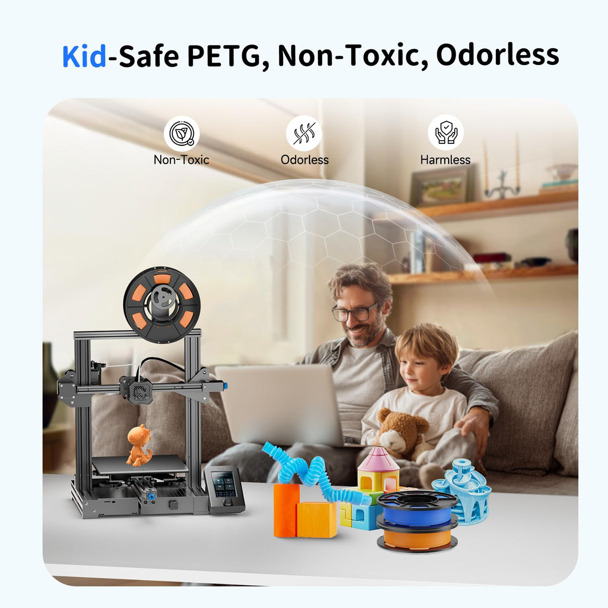 CREALITY 250g PETG Filament Bundle, 8 Colors Total 2kg, 1.75mm 3D Printer PETG Filament, Perfect for Small Project and Children Creation, Black+White+Grey+Tansparent+Red+Blue+Green+Orange Creality