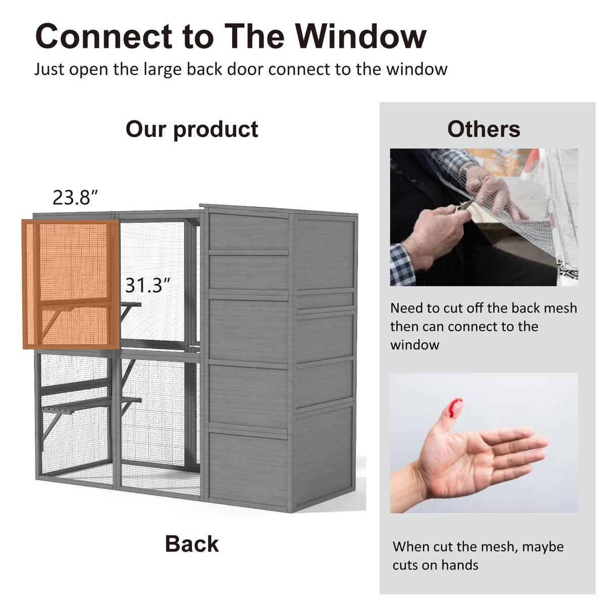 TIMHAKA Catio Outdoor Cat Enclosure, Large 4 Tiers Cat Catio Connect to Window, Cat Enclosures for Indoor Cats with Waterproof Roof, Cat Cage with Multi Jump Platforms and Resting House, 71 inch TIMHAKA