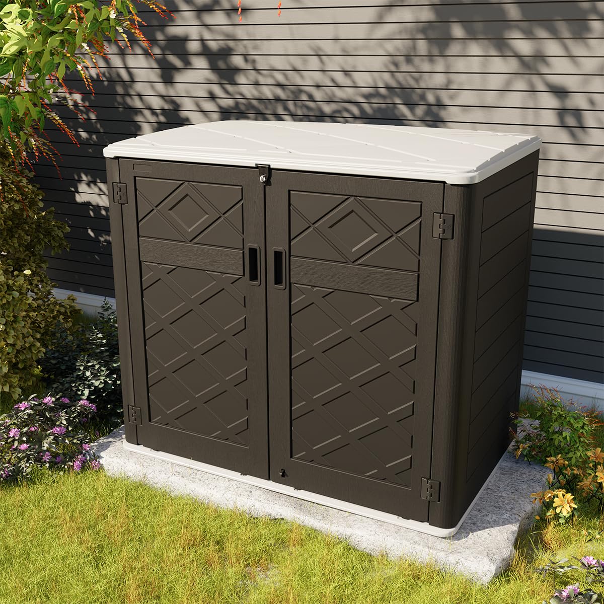 KINYING Larger Outdoor Storage Shed Weather Resistance, Resin Sheds & Outdoor Storage for Garden, Patios, Backyards, 48 Cu.Ft Tool Shed for Garbage Cans, Lawn Mower, Garden Tools,Black KINYING