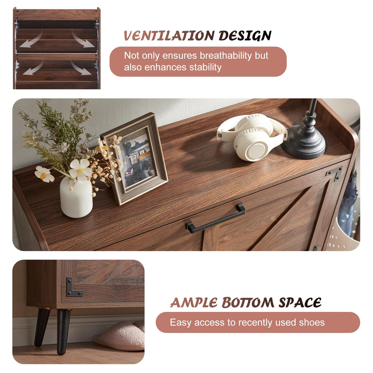 Barnyatoh Shoe Storage Cabinet with 2 Flip Drawers, Farmhouse Hidden Shoe Organizer, Narrow Slim Shoe Rack Cabinet for Entryway Hallway,Walnut Barnyatoh