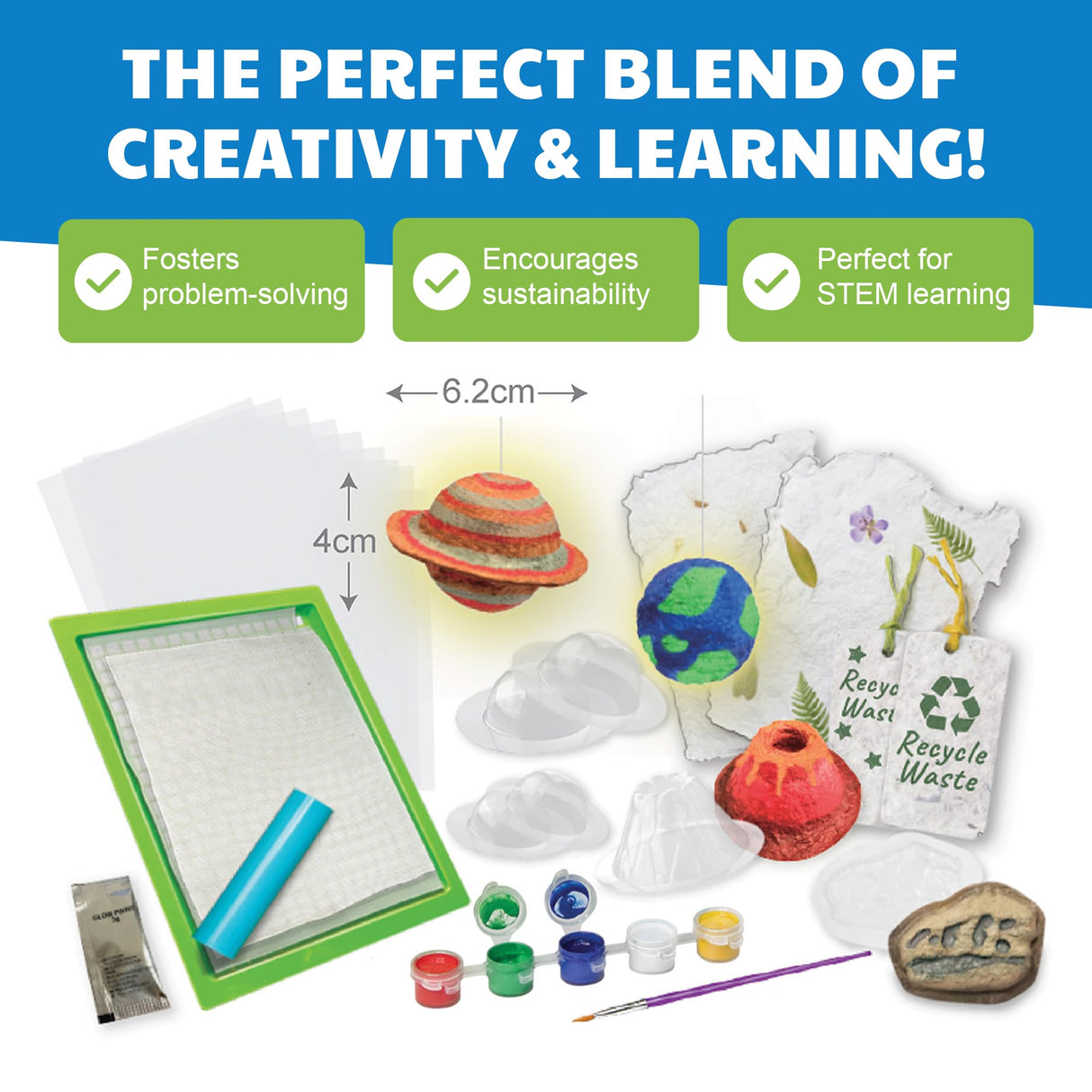 4M Green Science - Paper Making Kit - Recycle and Create Your Own - Paper Making Screen - Green DIY Craft Stem Toys Kit for Kids - Includes Molds, Paints, and Glow-in-The-Dark Features 4M