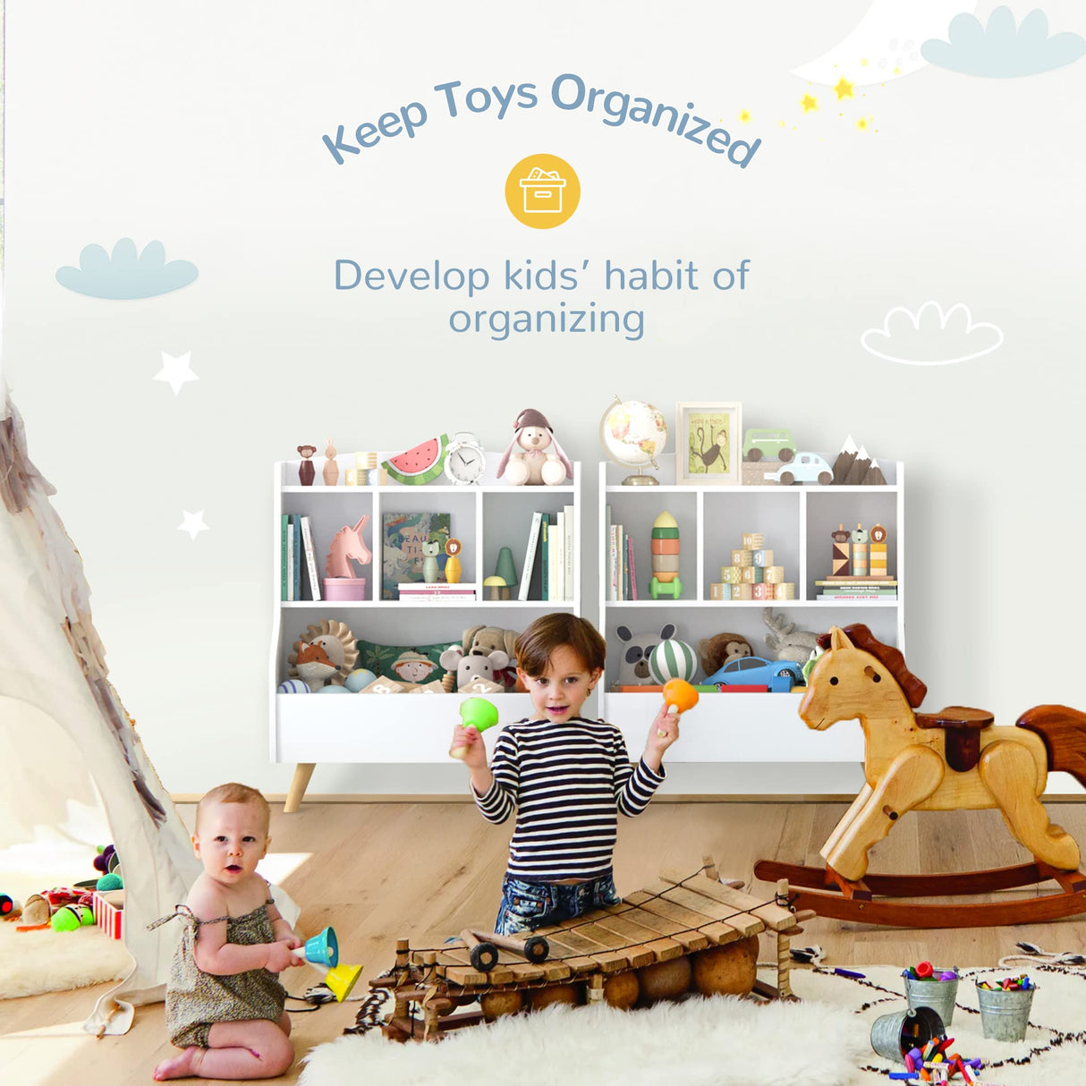 Curipeer White 3-Tier Kids Bookshelf and Toy Storage Organizer Curipeer