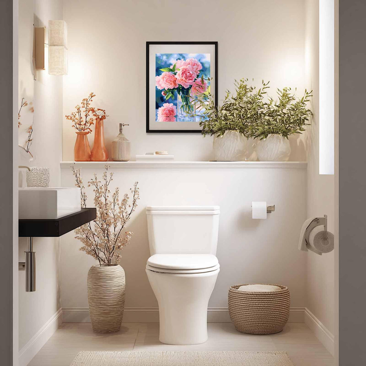 Peonies Paint by Number, Pink Flowers Paint by Numbers Kit for Adults, Floral Acrylic Painting, Plant Canvas Wall Art, Peony Poster for Home Wall Decor - Flower Plants(16x20inch, No Frame) Cawpom