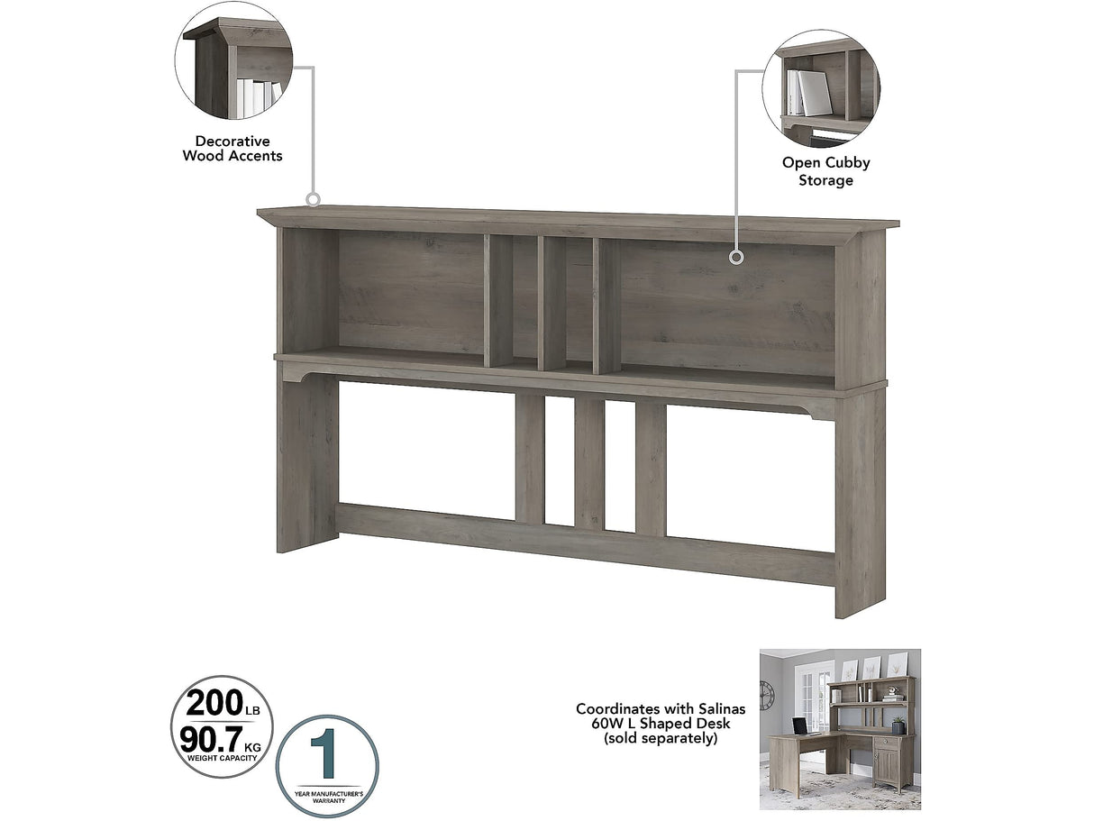 Bush Business Furniture Salinas 60W Desk Hutch in Driftwood Gray - Stylish Storage Solution for Home Office Bush Business Furniture