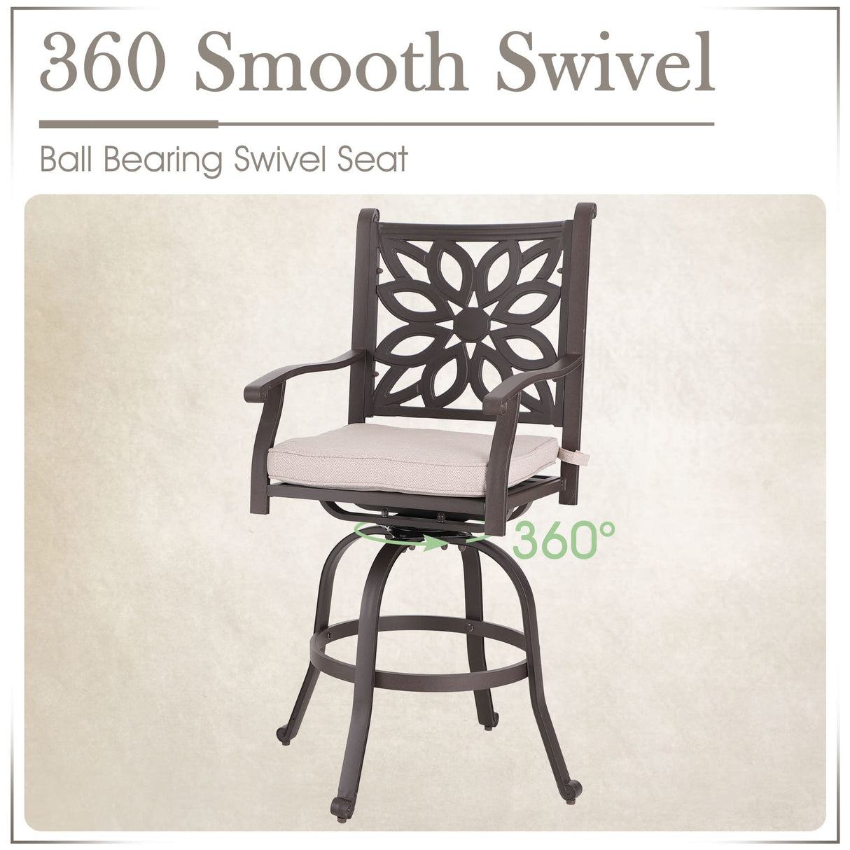 MFSTUDIO Cast Aluminum Bar Height Patio Dining Set of 7, Outdoor Table and Chairs Set with 1×54" Round Aluminum Patio Table and 6×Swivel Outdoor Bar Stool MFSTUDIO