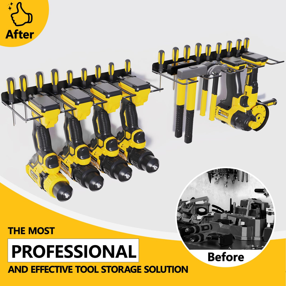 RacKeaLsi 2 Pack Drill Holder, Power Tool Organizer Wall Mount, Heavy Duty Garage Storage and Tool Organizer, Ideal Garage Organization Gifts for man, 8 Slots for Power Tools and 32 Screwdriver Rack RacKeaLsi