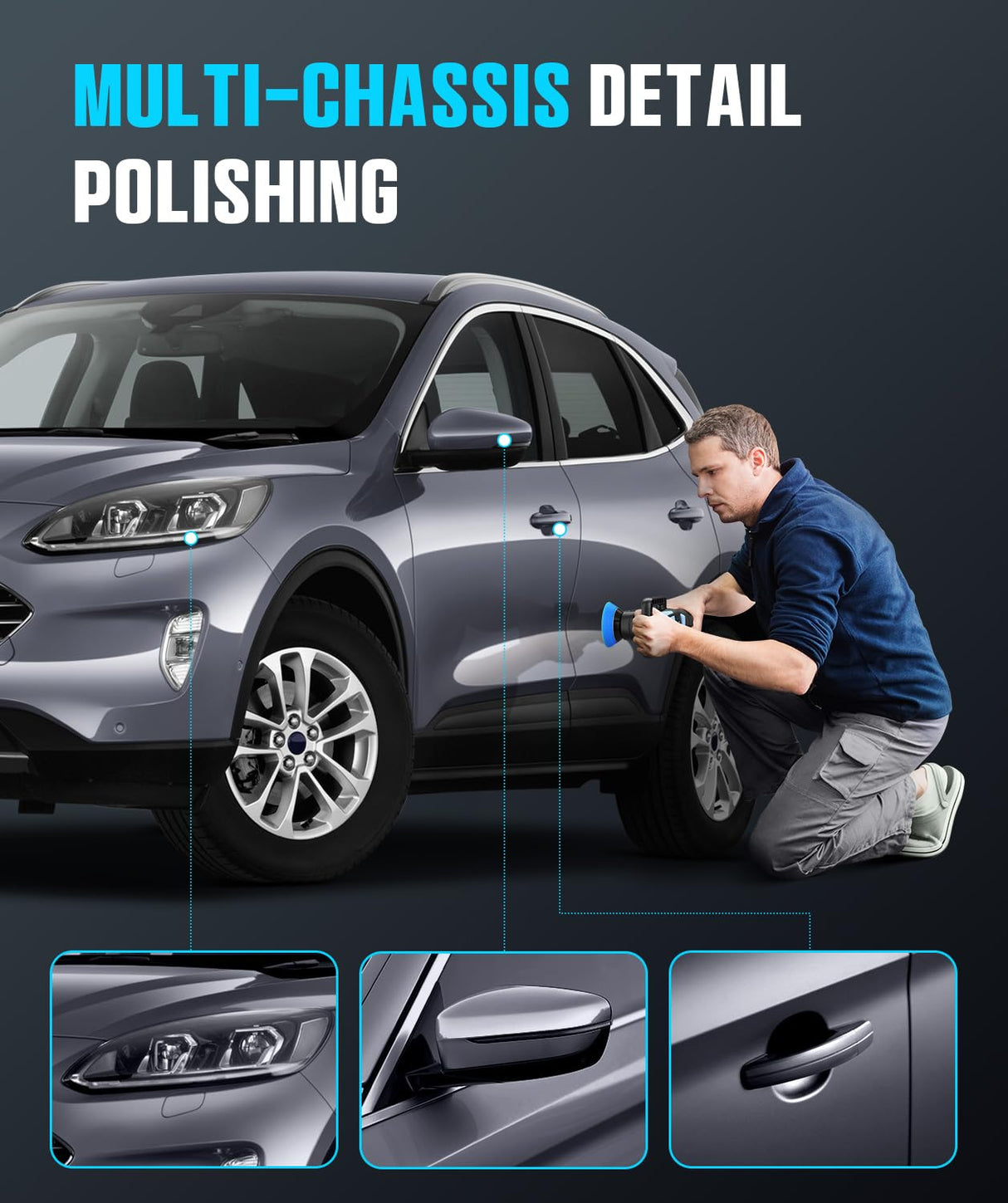 Mini Polisher, 2inch/ 3inch 750W Car Buffer Polisher with 12mm Random Orbital-Improve Work Efficiency by 35%, with 16pcs Trapezoidal Polisher Pads &16.4 ft Cord, Polisher for Car Detailing and Waxing RAYBAO