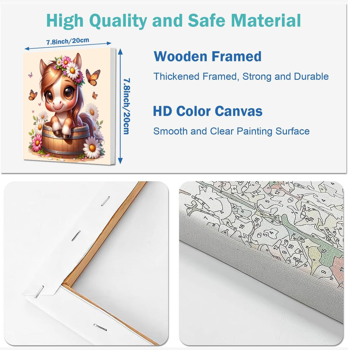 YarnWhimsy 4 Pack Paint by Numbers Kit for Kids with Frame- Animals Paint by Numbers for Kids Ages 4 8 12, Easy Elephants Horses Cows Deer DIY Acrylic Oil Painting Kits for Home Wall Decor(8X8inch) YarnWhimsy