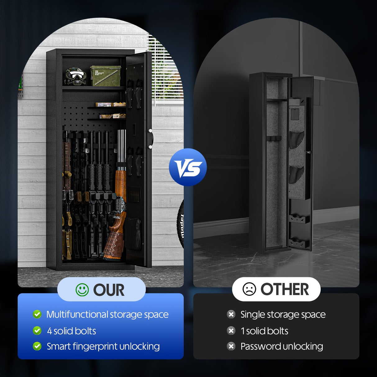 KAER 12-16 Gun Safe - Biometric Gun Safe for Rifles and Pistols Large Fingerprint Rifle Safe Home Gun Cabinet for Shotguns with Digital Keypad, Removable Shelf, Gun Racks (Unassembled) KAER