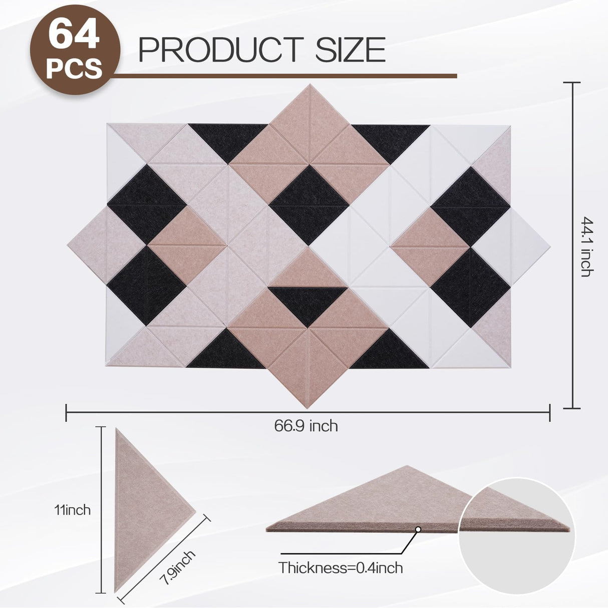 64 Pack Self-Adhesive Triangular Acoustic Panels,63x31.5inchs Sound Absorbing Panels, High Density Soundproof Wall Panels,Wall Decoration Sound Dampening Panels for Recording Studios,Home,and Office Tutmyrea