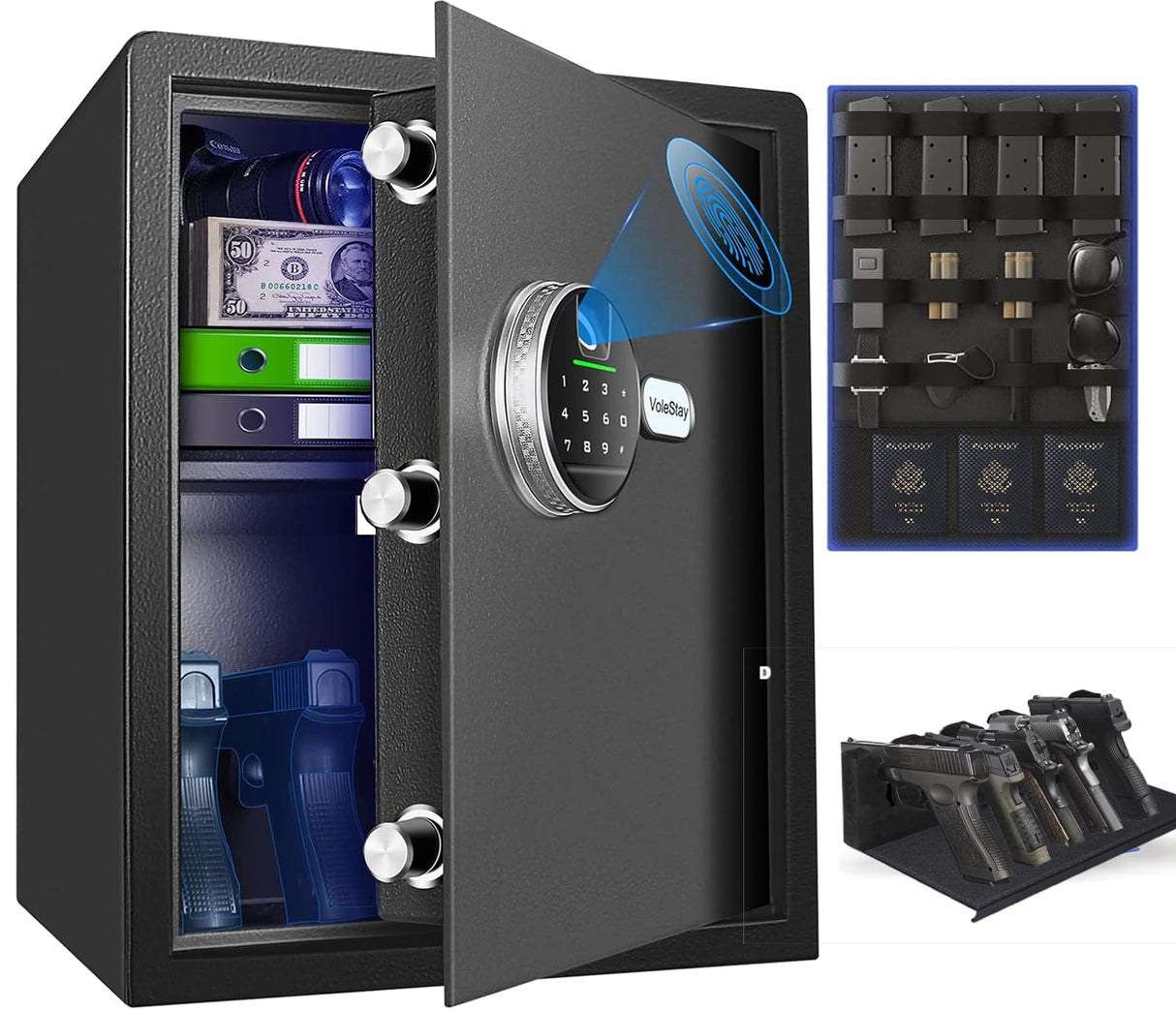 Biometric Home Safe, Fingerprint Gun Safe Lock Box,Money Box for Jewelry Handgun Cash Valuables,Perfect for Home/Office/Hotel, Black, 2.05 Cubic Feet VoleStay