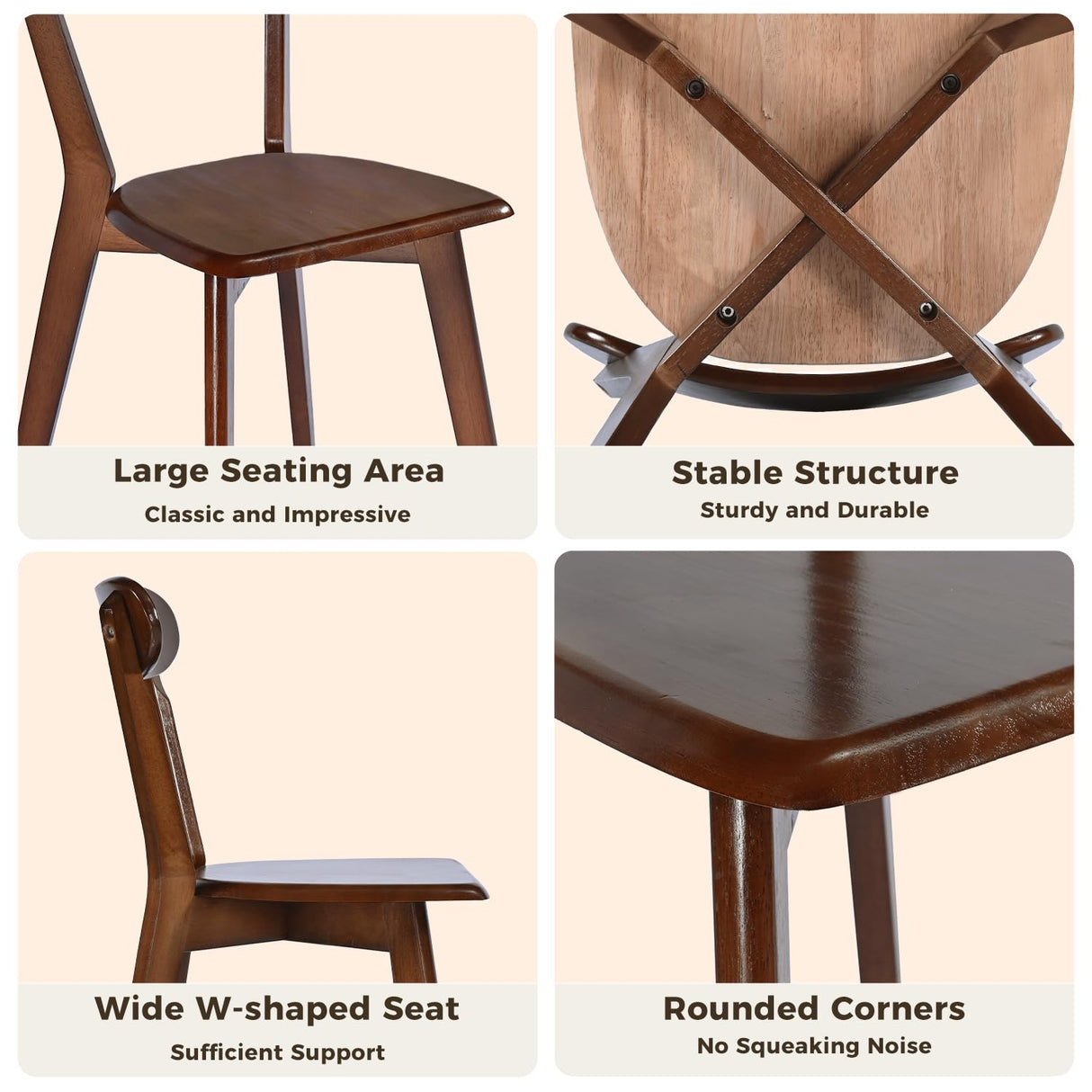 DELAVIN Soild Wood Dining Chairs Set of 6, Mid Century Oak Wood Kitchen Chairs, Vintage Dining Room Chairs Set Suitable for Kitchen, Stackable Dining Chairs, Walnut DELAVIN