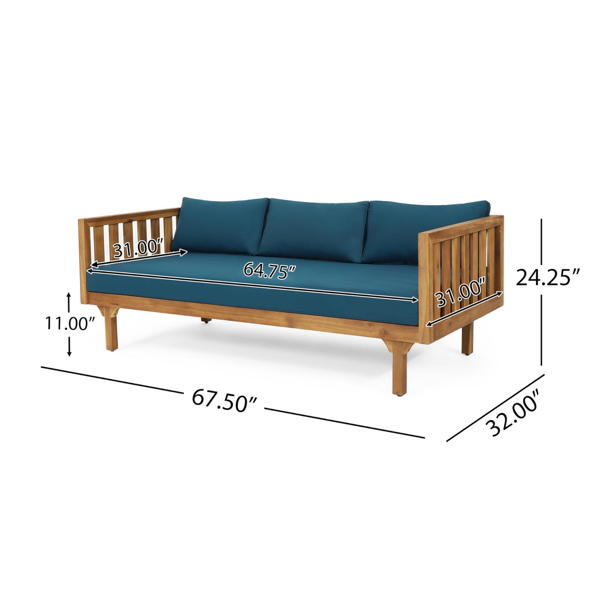 Christopher Knight Home Claremont Outdoor 3 Seater Daybed with Cushions - Acacia Wood - Teak/Dark Teal Christopher Knight Home